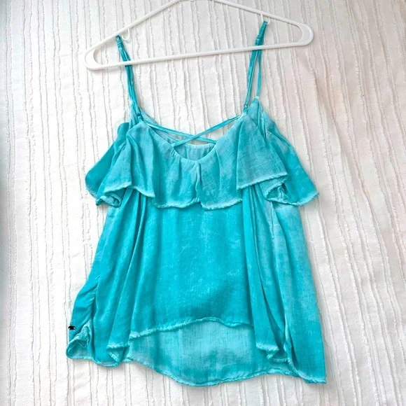 American Eagle Blue Ruffle Tank Sz. M - Picture 2 of 5